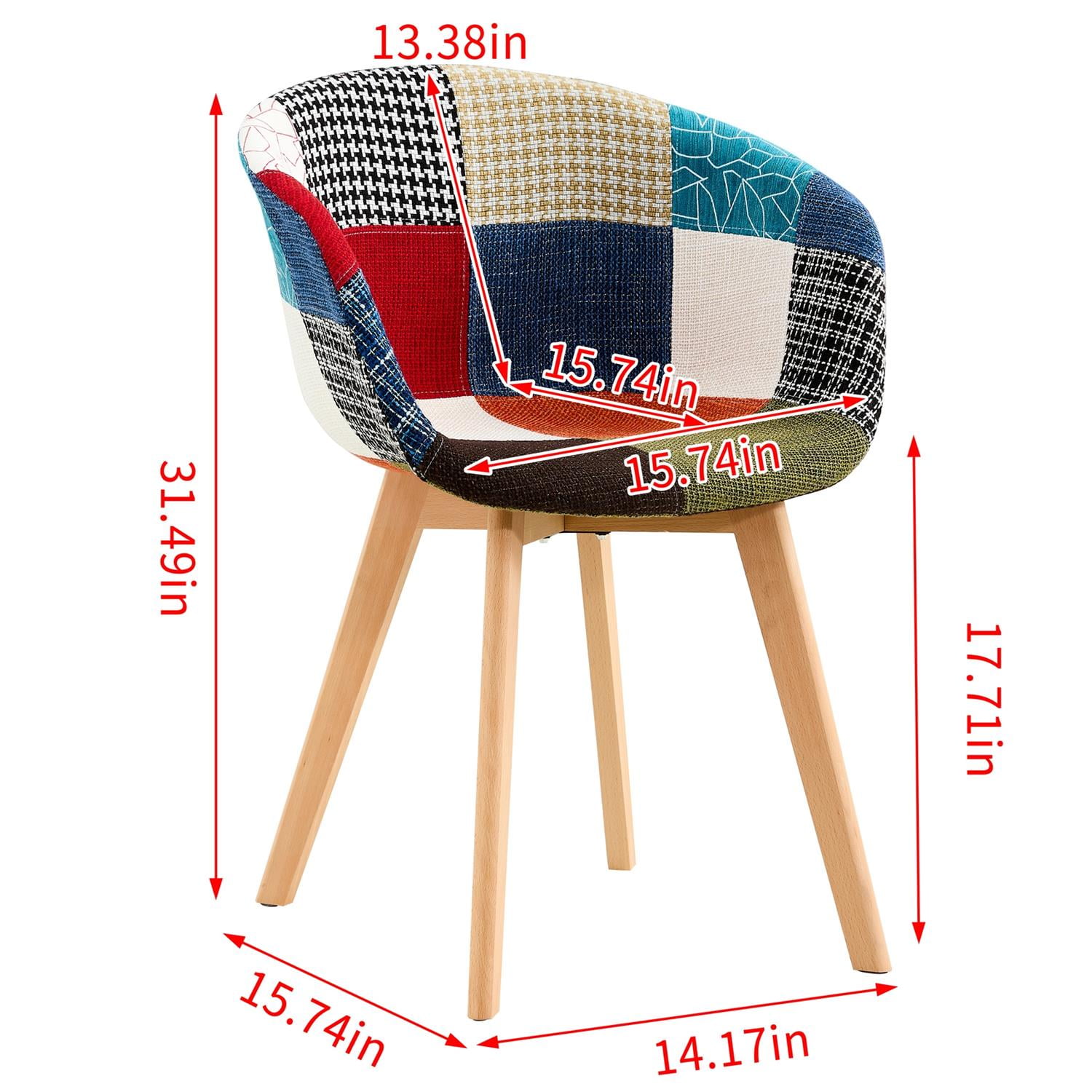 Resenkos Set for 2 Modern Patchwork Upholstered Dining Chairs, Club Guest Accent Arm Chair with Wood Legs, Multicolor Fabric Resenkos Set for 2 Modern Patchwork Upholstered Dining Chairs, Club Guest Accent Arm Chair with Wood Legs, Multicolor Fabric