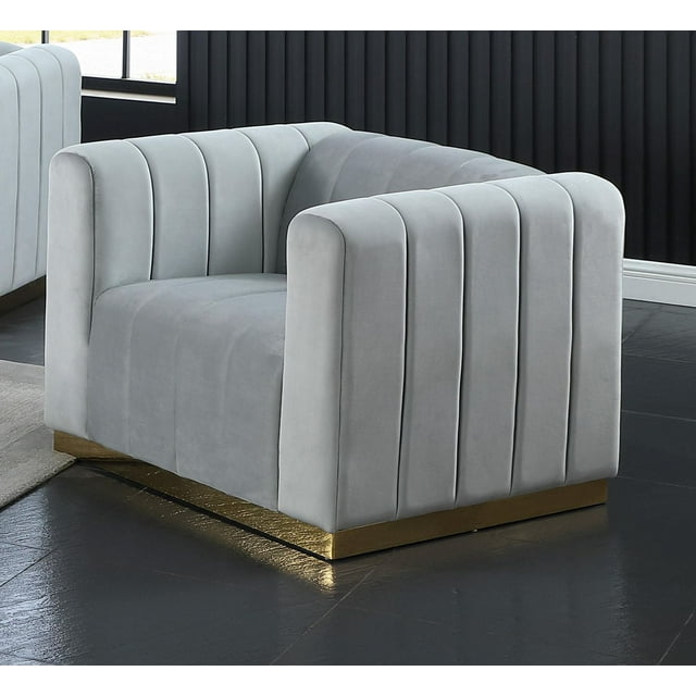 K-Living Shannon Velour Fabric Chair In Grey With Accent Gold Base