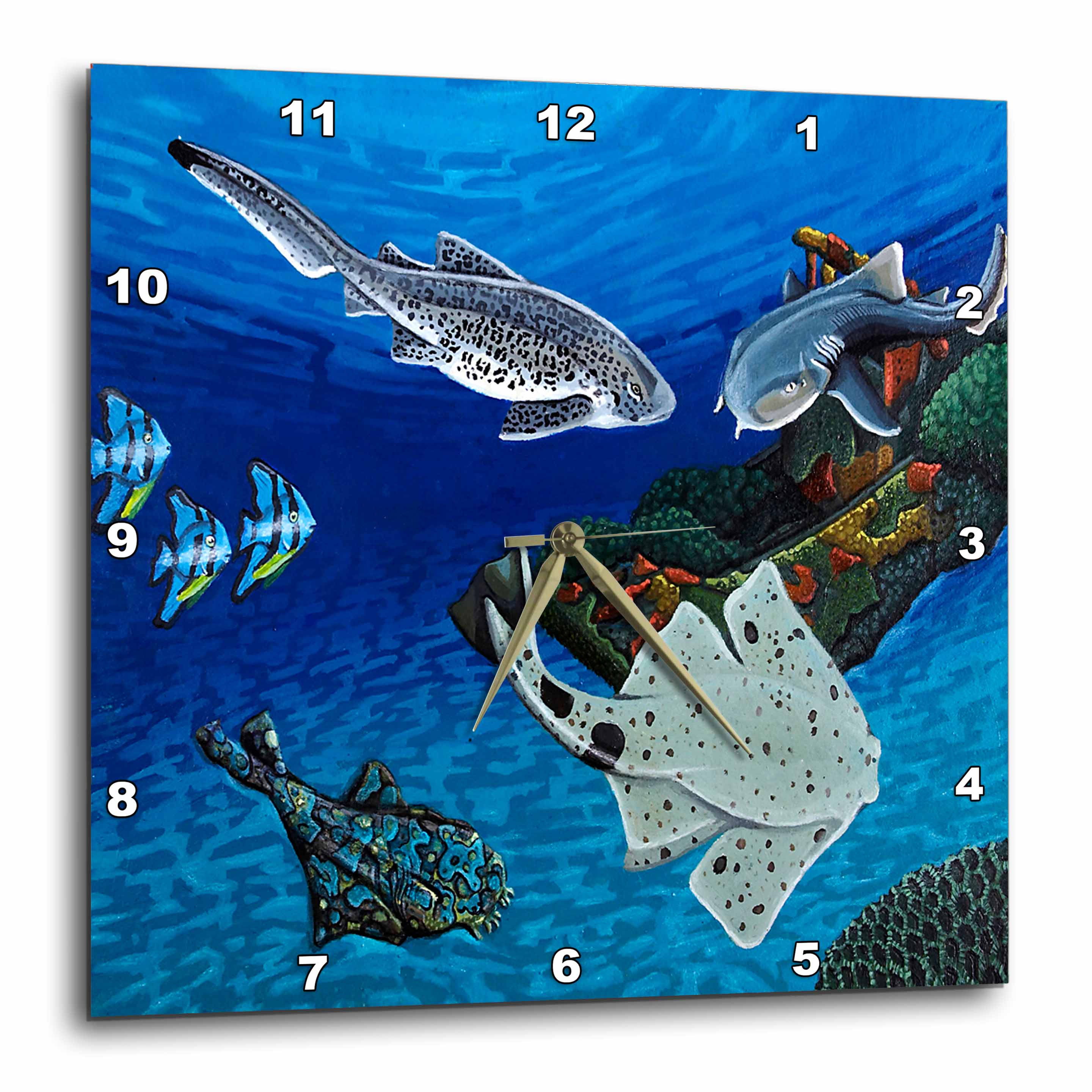 3dRose BOTTOM DWELLING SHARKS Wall Clock, 10 by 10inch