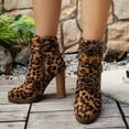 thumbnail image 3 of Women's Leopard Dress Combat Boots Trendy Suede Pointed Toe Chunky High Heels Short Boots Winter Fall Shoes Brown, 3 of 5