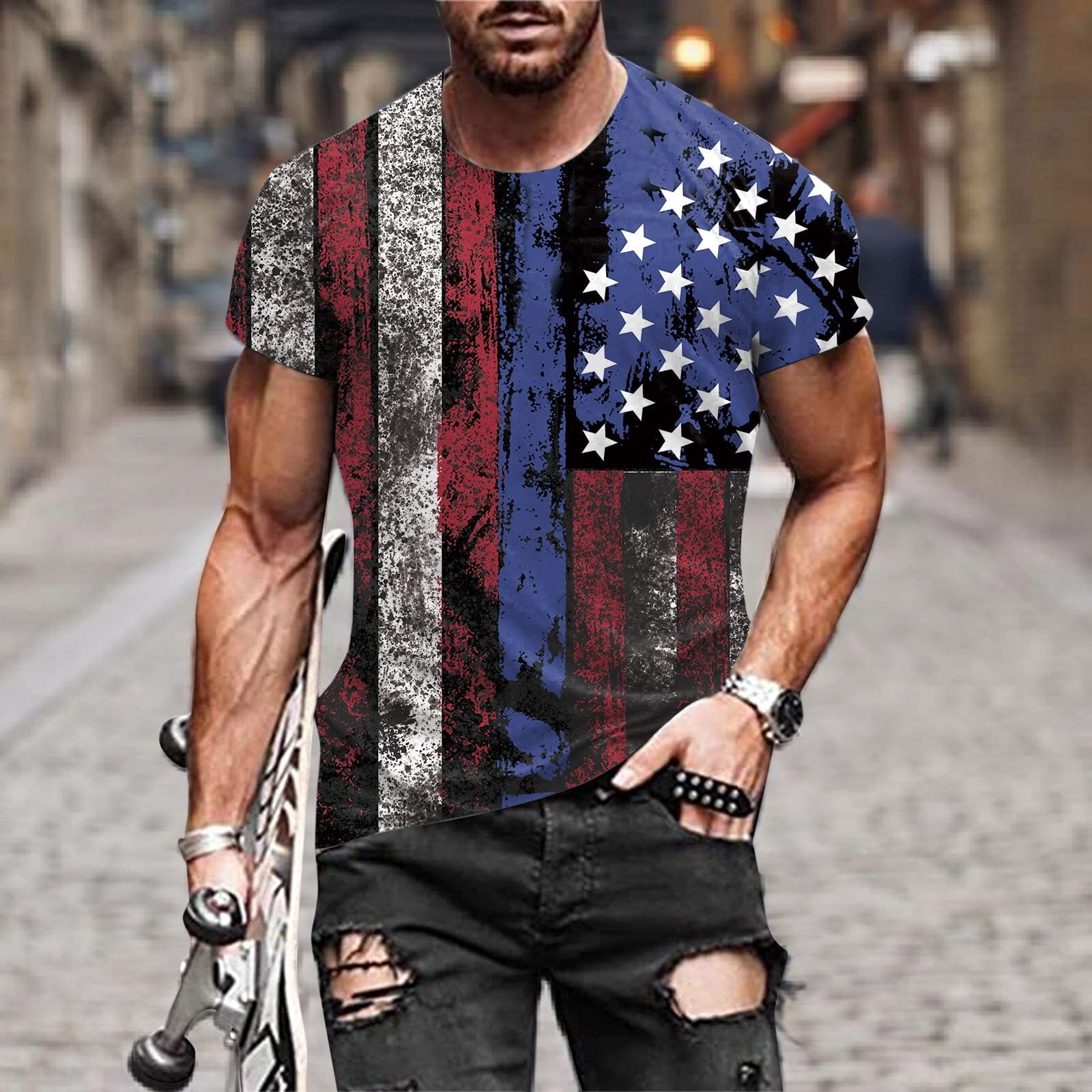 DDAPJ pyju Mens Patriotic Short Sleeve T Shirt 4th of July Stars