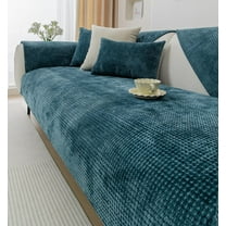 XmhyTop Farmhouse Plaid Chenille Couch Sofa Cover Super Soft Plush Sectional Couch Covers Anti-Slip Solid Sofa Slipcover for Dogs, Pets Furniture Protector (Dark Green,28"x28")