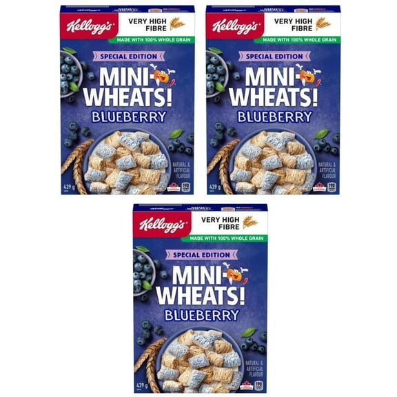 Kellogg's Mini-Wheats Cereal, Blueberry Flavor, 390g (3 Pack)