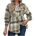 thumbnail image 3 of Feancey Women's Button Down Shirts Long Sleeve Plaid Shacket Lightweight Casual Gingham Shirt Dressy Trendy Going Out Blouses with Pockets Green XL, 3 of 7