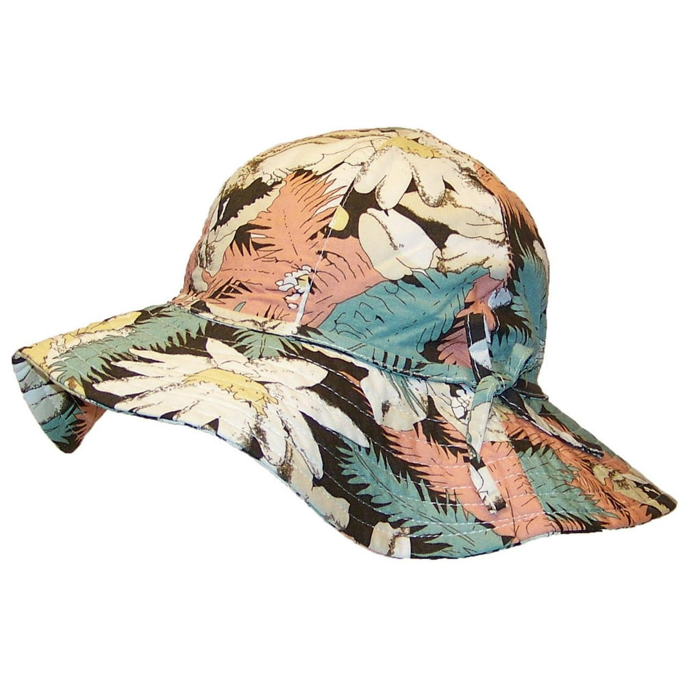 David & Young Womens Wide Brim Bucket Hat W/Floral Designs (One Size