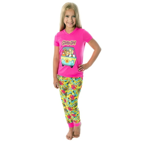 Scooby-Doo Girls' Mystery Machine Short-Sleeve Shirt Jogger Pants 2 Piece Pajama Set Lounge Sleepwear