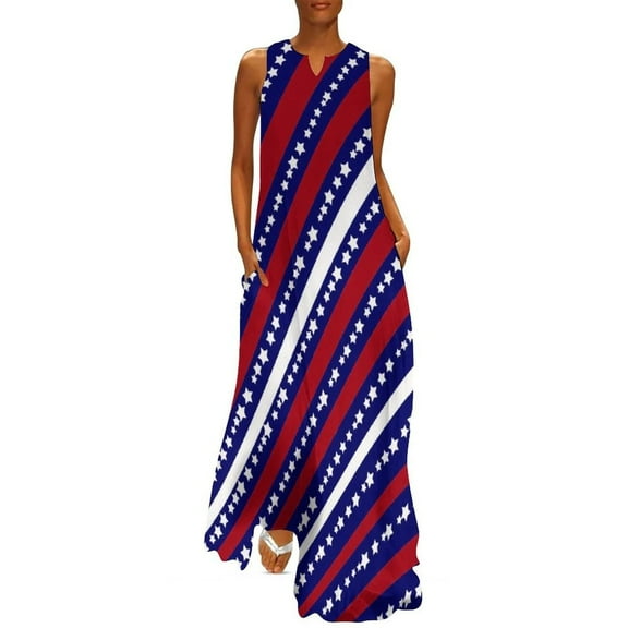 IROINNID Women's V-Neck Shift Dress Comfy Sleeveless Summer Evening Party Printing Pocket Vest Long Dress