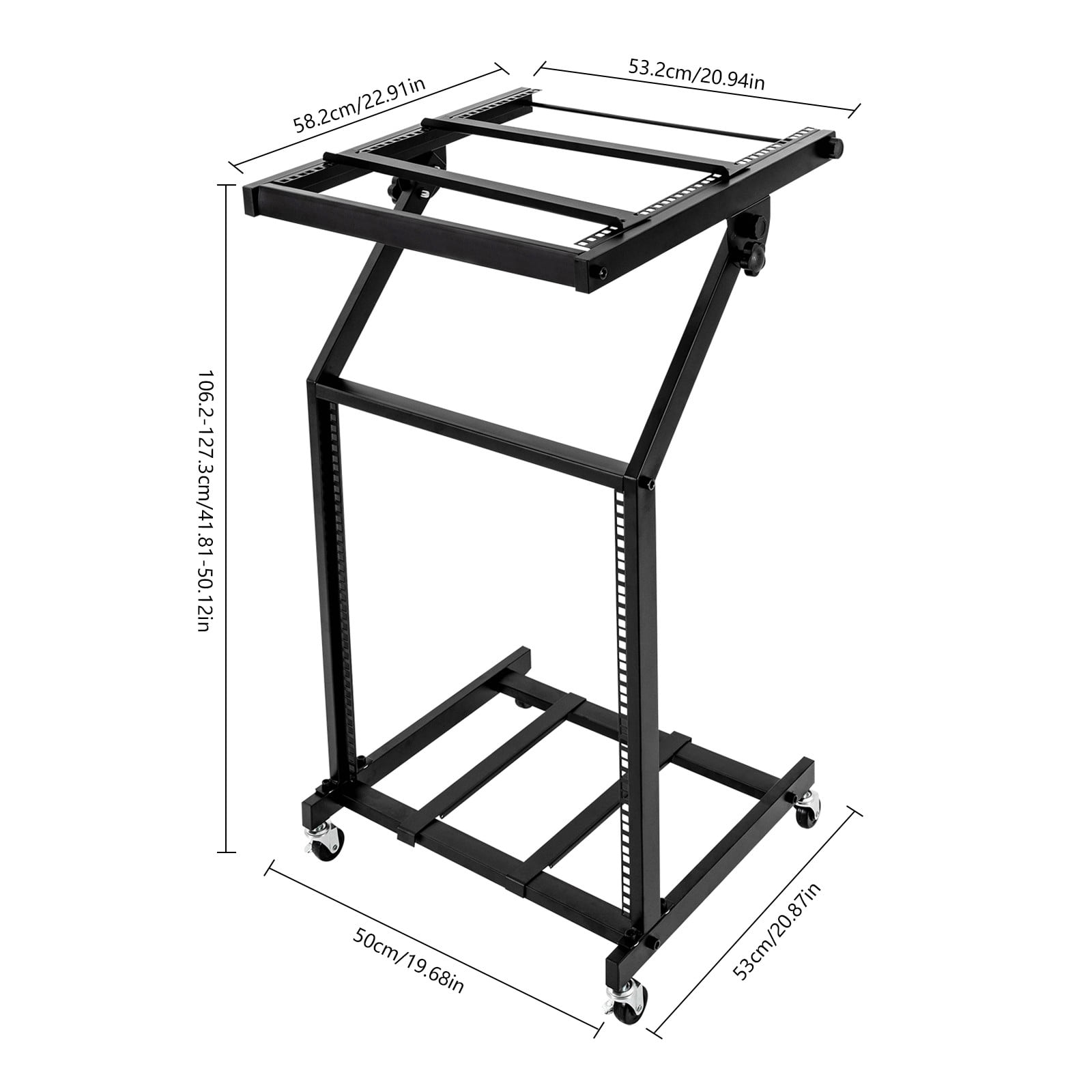 ToppiJoy 2 Tiers Adjustable DJ Mixer Stand, Professional DJ Stand with Wheels Mount Rolling Stage Cart for DJ Stand