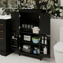 Elegant Bathroom Floor Storage Cabinet, Bathroom Storage Unit, Freestanding Cabinet with 4 Doors, Adjustable Shelves, Adaptable Shelves, Black