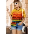 thumbnail image 2 of LA LEELA Women's Fashion Short-Sleeve Button Down Ladies Tops Bohemian Vacation Cute Hawaiian Shirt Modern Blouses For Women M Stripes, Multicolored, 2 of 5