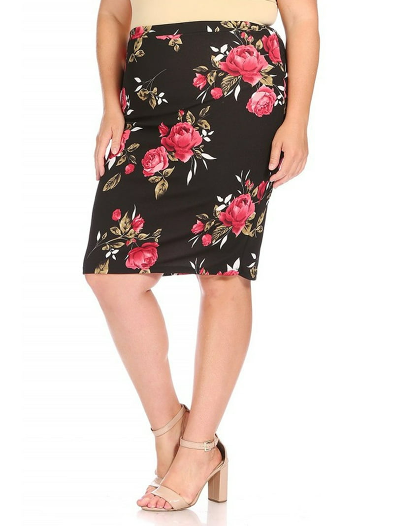 Women's Plus Size Floral Print Knee-Length Fitted Style Pencil
