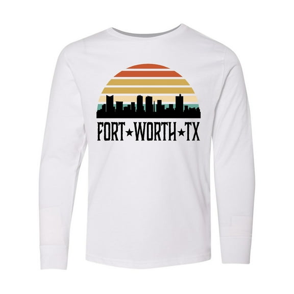 Inktastic Fort Worth Texas Skyline Retro Long Sleeve Youth T-Shirt