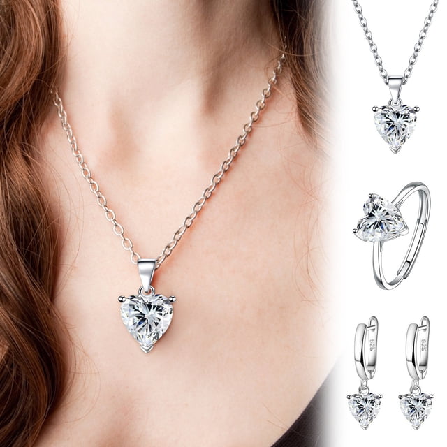 Fiudx Pendientes de Circonita con Forma de Corazón, Delicado Anillo para Mujer, Regalo de Joyería Único, Ideal para Cumpleaños, San Valentín y Bodas. Tamaño Ajustable y Diseño Duradero.
