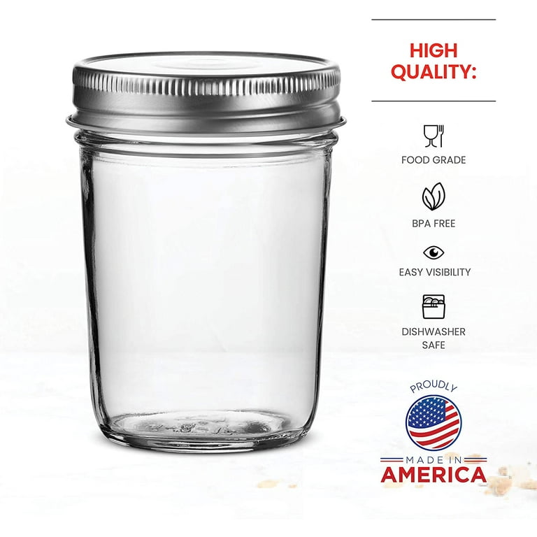 Glass Regular Mouth Mason Jars, 16 oz Clear Glass Jars with Silver Metal Lids for Sealing, Canning Jars for Food Storage, Overnight Oats, Dry Food, SN