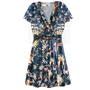 Small Petite Womens Top Midnight Blue Magnolia Slinky Magic Babydoll Short Sleeve