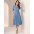 thumbnail image 4 of DARING DIVA V-Neck Short Sleeve Belted A-Line Pleated Dress XL Blue Grey, 4 of 5