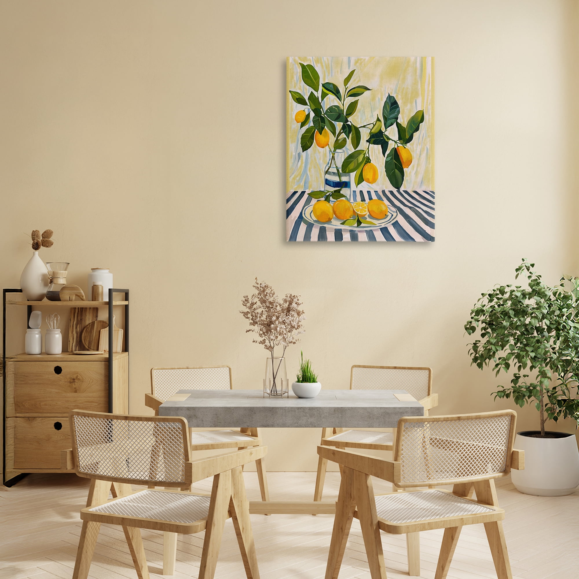 Stupell Industries Lemons on Striped Tablecloth Canvas Wall Art, design by Yen