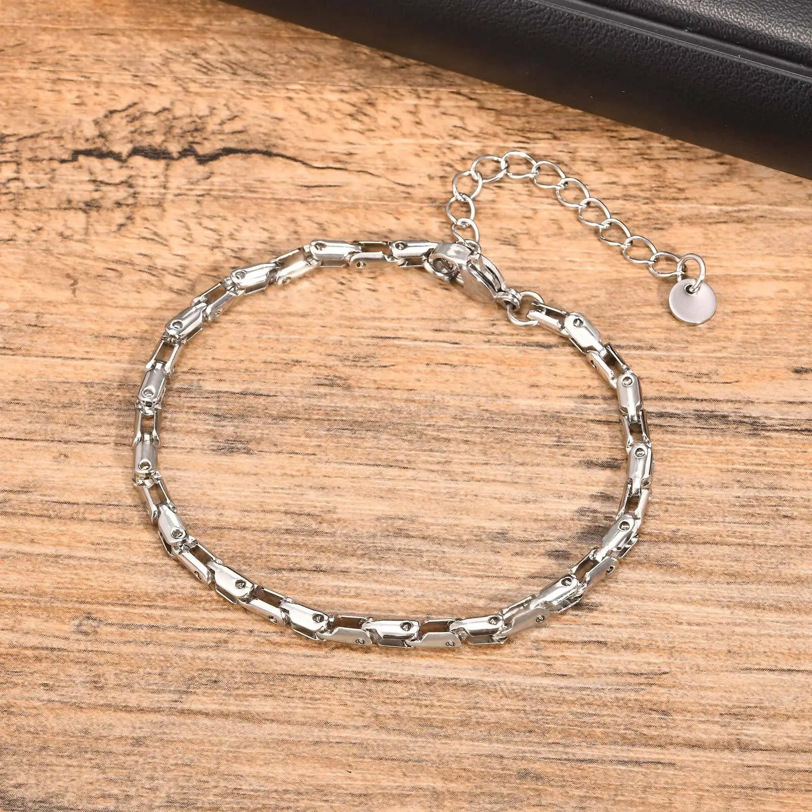Thin 14K White Gold Chain Bracelets for Men Boys,Waterproof Handmade Chain Links Wristband,Stylish Gift for Husband Father BBF