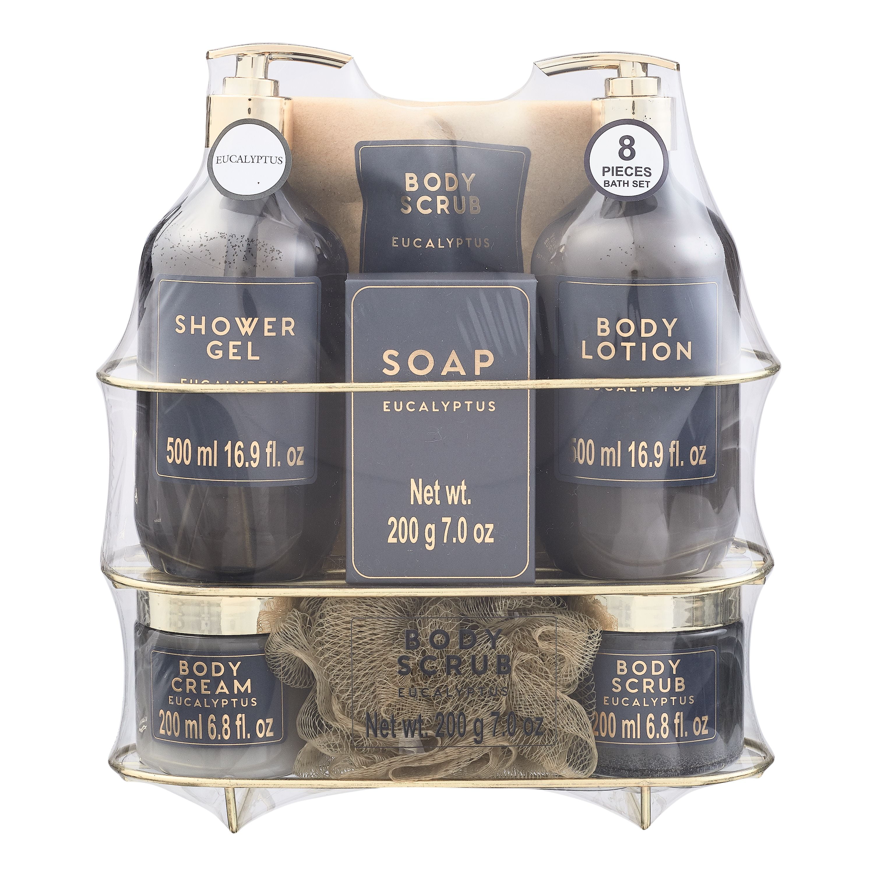 Eucalyptus 8Piece Luxury Bath and Body Gift Set with Wire Basket