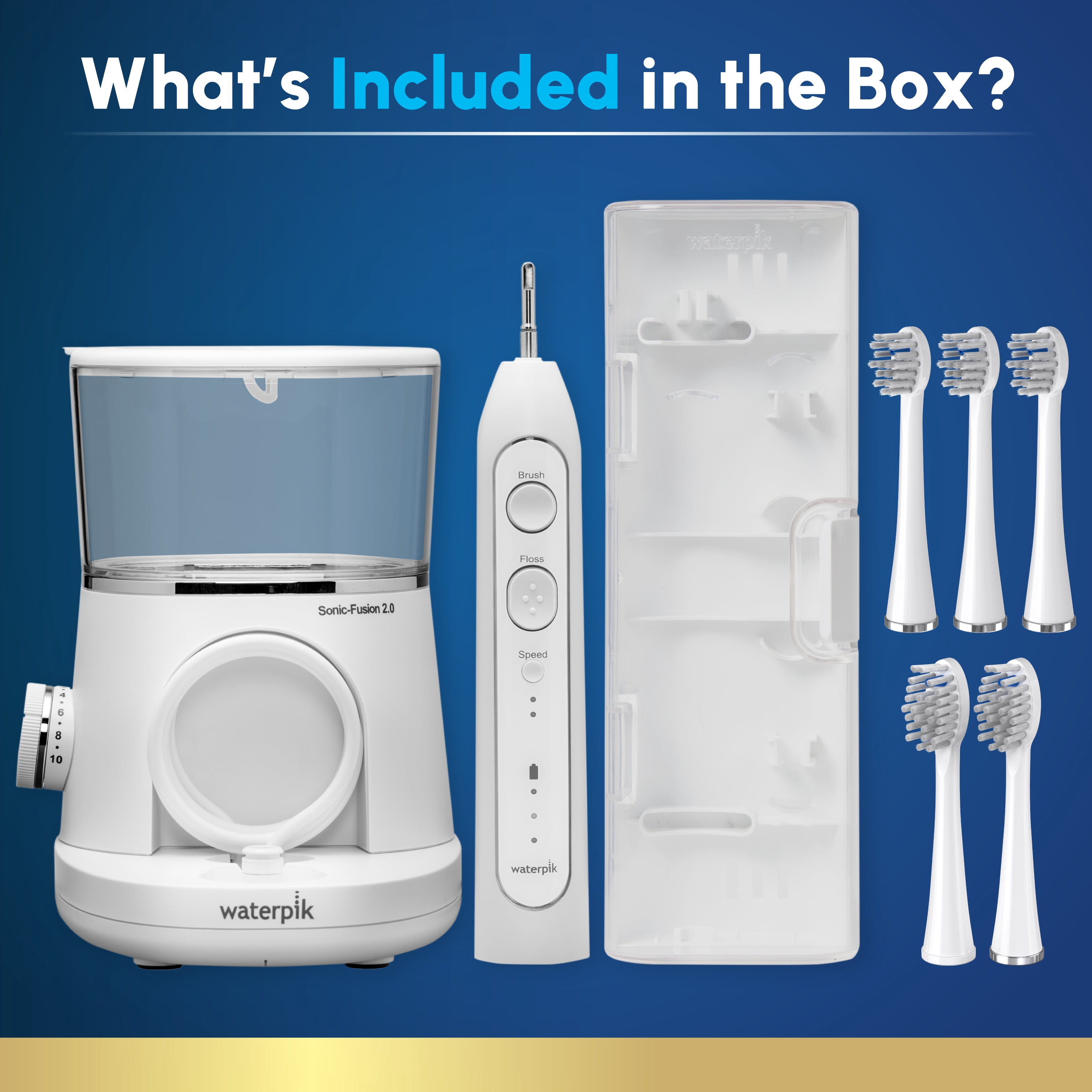 Waterpik Sonic-Fusion 2.0 Flossing Electric Toothbrush with Water Flosser Combo In One, 5 Brush Heads, ADA Accepted, White
