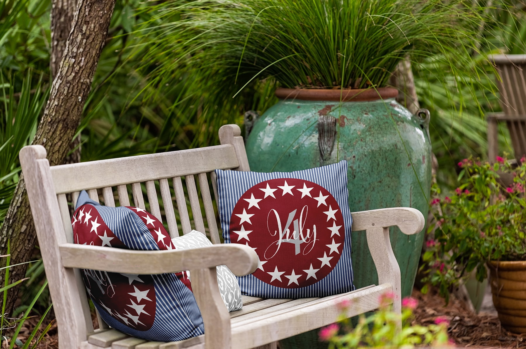 Simply Daisy 20" x 20" July Four Indoor/Outdoor Throw Pillow, Red (1 count)
