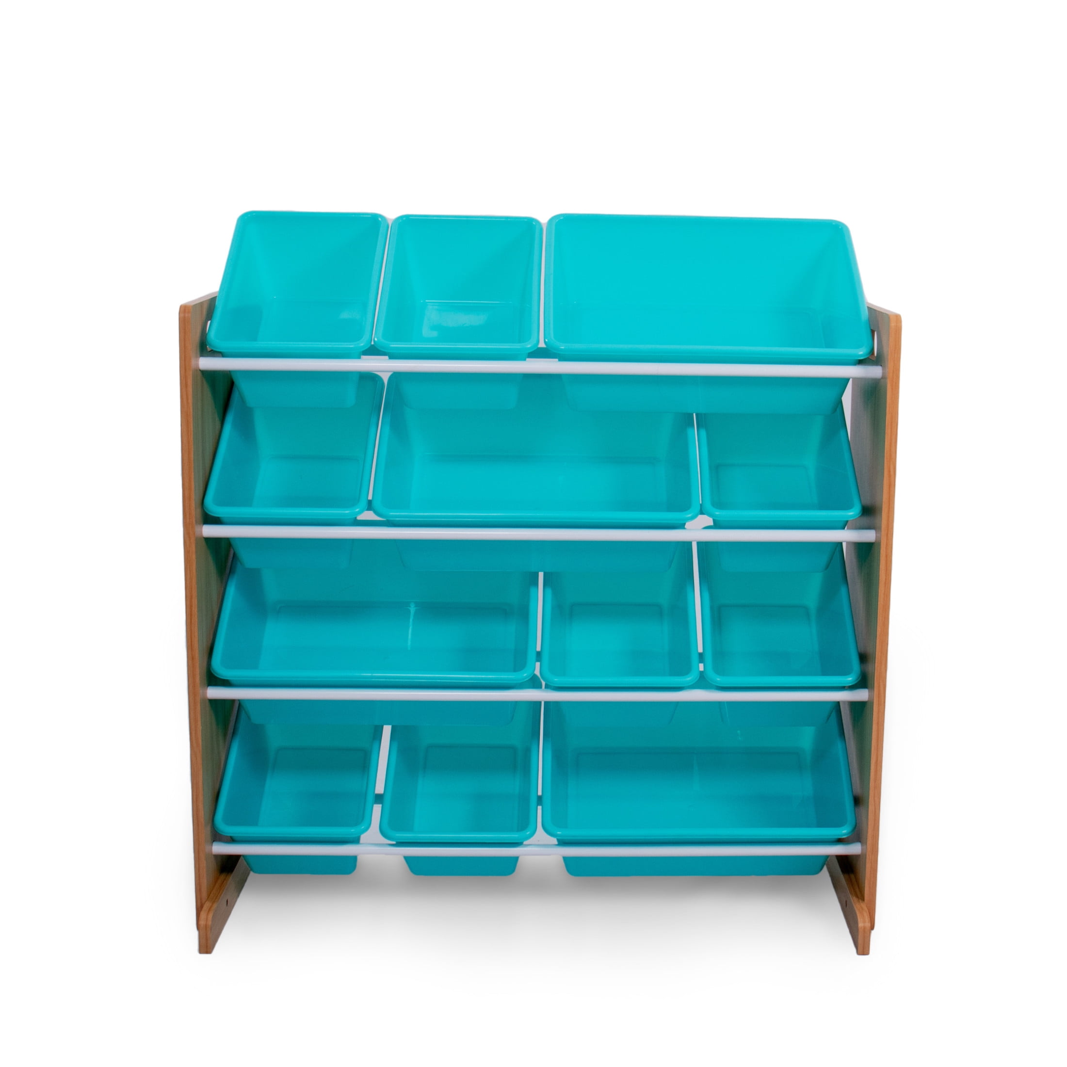 Humble Crew Skylar Natural and Aqua Toy Storage Organizer with 12 Bins