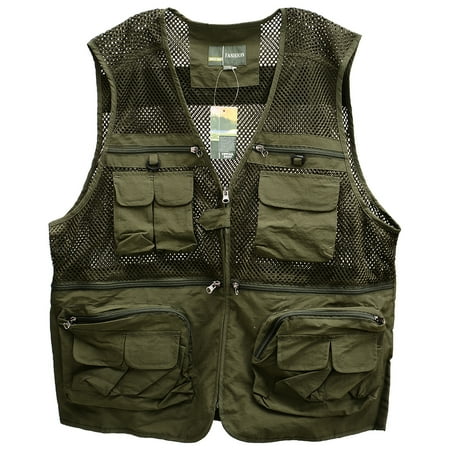 Additional Zippered Pockets - Men's Outdoor Sports Photography Fishing Multi Pocket Zipper Casual Loose Mesh Vest