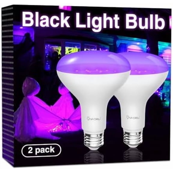 2 Pack 120W Equiv LED Black Light Bulb, BR30 E26 Blacklight Bulbs for Glow in The Dark, 385-400nm, 15W Black Light Flood Light for Halloween Christmas Party, Body Paint, Fluorescent Poster
