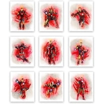 Iron Man Superhero Watercolor Art Prints (Unframed) | Great Gift Set of 9 (8x10) | Perfect for Boys Room Decor
