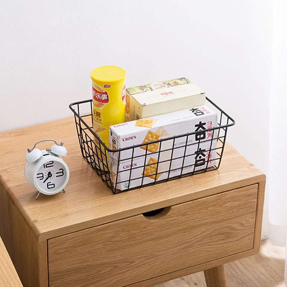 LQQBOX Black Wire Storage Baskets, Metal Household Storage Organizer for Kitchen，Pantry, Shelf, Freezer, Bathroom，Black 2 Pack