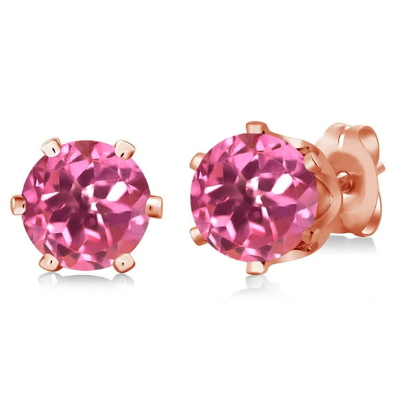 Gem Stone King 2.00 Cttw Round 6MM Pink Mystic Topaz Gold Plated 6-Prong Stud Earrings for Women Men