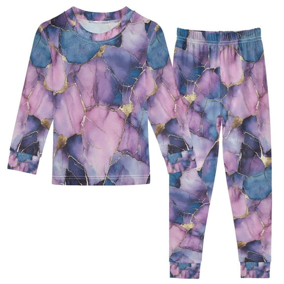 FORMRS Long Sleeve Top and Pants Pajama Set for Niños 2-Piece Sleepwear, Sizes 18M-8Y, Watercolor Pink Marble Pattern