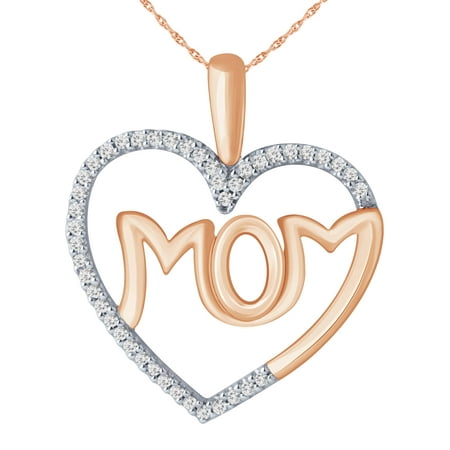 Diamond Heart Mom Pendant in 10 Karat Rose and White Gold