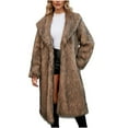 thumbnail image 2 of gbyLJF Women's Luxury Faux Fur Coat Jacket Winter Warm Long Coats Outerwear Cardigan Ladies Street Clothes A03_Brown S, 2 of 7