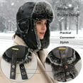 thumbnail image 2 of Unisex Winter Leather Trapper Hat Faux Fur,Windproof Pilot Cap Ushanka Russian Hats for Men Women, 2 of 9
