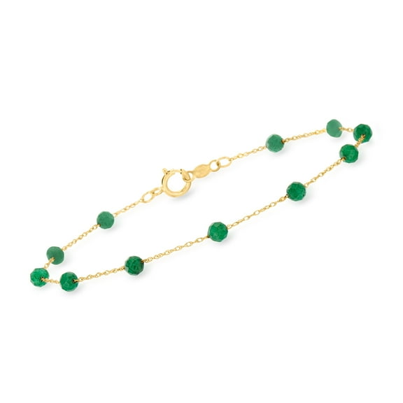 Pure Collection by Ross-Simons 1.60 ct. t.w. Emerald Bead Station Bracelet in 14kt Yellow Gold, Women's, Adult