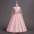 thumbnail image 2 of Long Sleeve Lace Tulle Flower Girl Dress Formal Princess Gown for Wedding Party Birthday Performance, 2 of 3