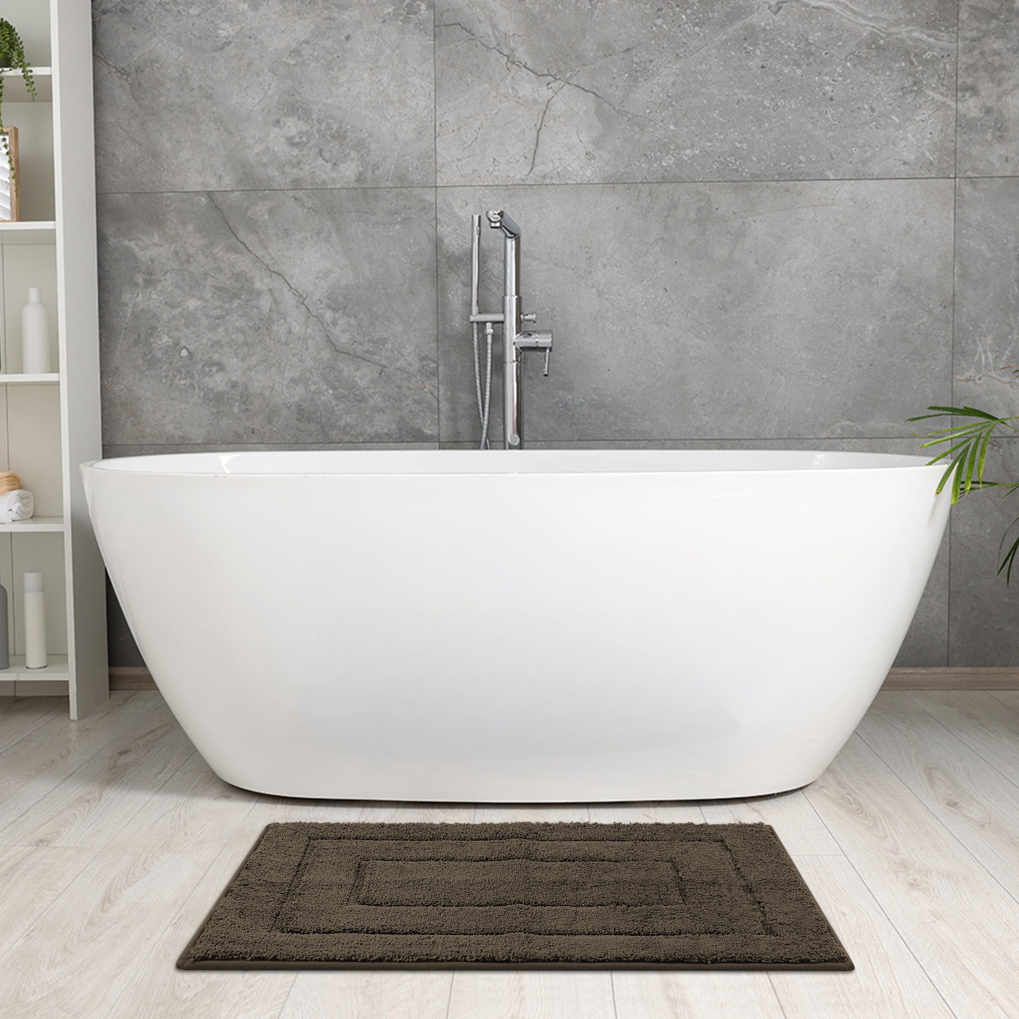Unique Bargains Geometry Bathroom Rug Mat Absorbent Non-Slip Bath Rugs Brown 16" x 24"