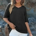 thumbnail image 2 of Sweatshirts for Women, Womens Plus Size Tops V Neck Short Sleeve Shirts, Solid Color Casual V-Neck Pocket Three-Quarter Sleeve T-Shirt, 2 of 7