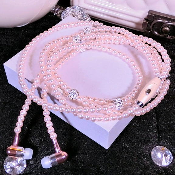 Dodocool Jewelry Pearl Necklace Stereo Earphones with Microphone 3.5mm In ear Headphone Wired Headset Earbuds for Phone Girls