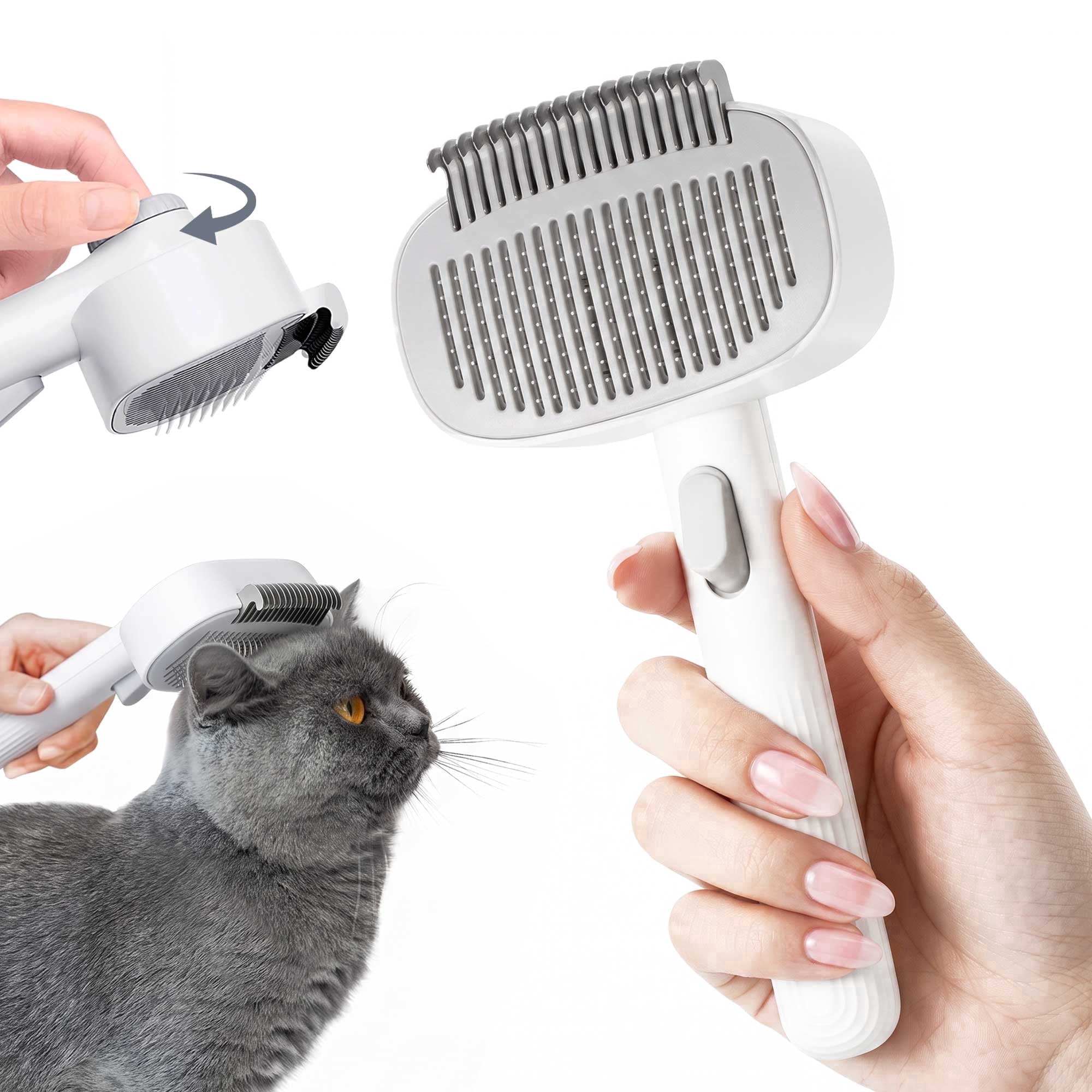 VOLIVO Pet Grooming Brush for Shedding, Self Cleaning Deshedding Brush with Dematting Comb, Adjustable Bristle Length