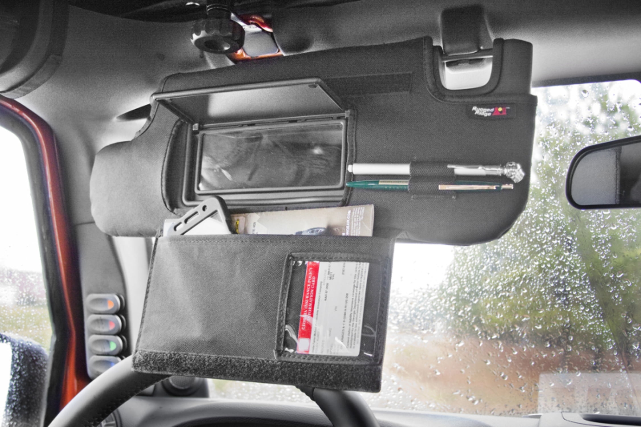 Rugged Ridge by RealTruck Sun Visor Organizer for Wrangler JK | Vinyl, Black | 13305.08 | Compatible with 2010-2018 Jeep Wrangler JK