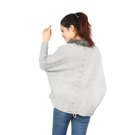 Shawl Collar Wrap Cardigan (Fashion Sweater Shawls Big Wraps Women Bat Sleeve Knit Cardigan Cape Fur Shawl Collar Sweater Coat)