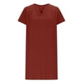 thumbnail image 4 of cocolona Women's Summer Plus Size Linen Dress V Neck Short Sleeve Solid Casual Loose Midi Dress Hawaiian Beach Sun Dress Red 4XL, 4 of 5
