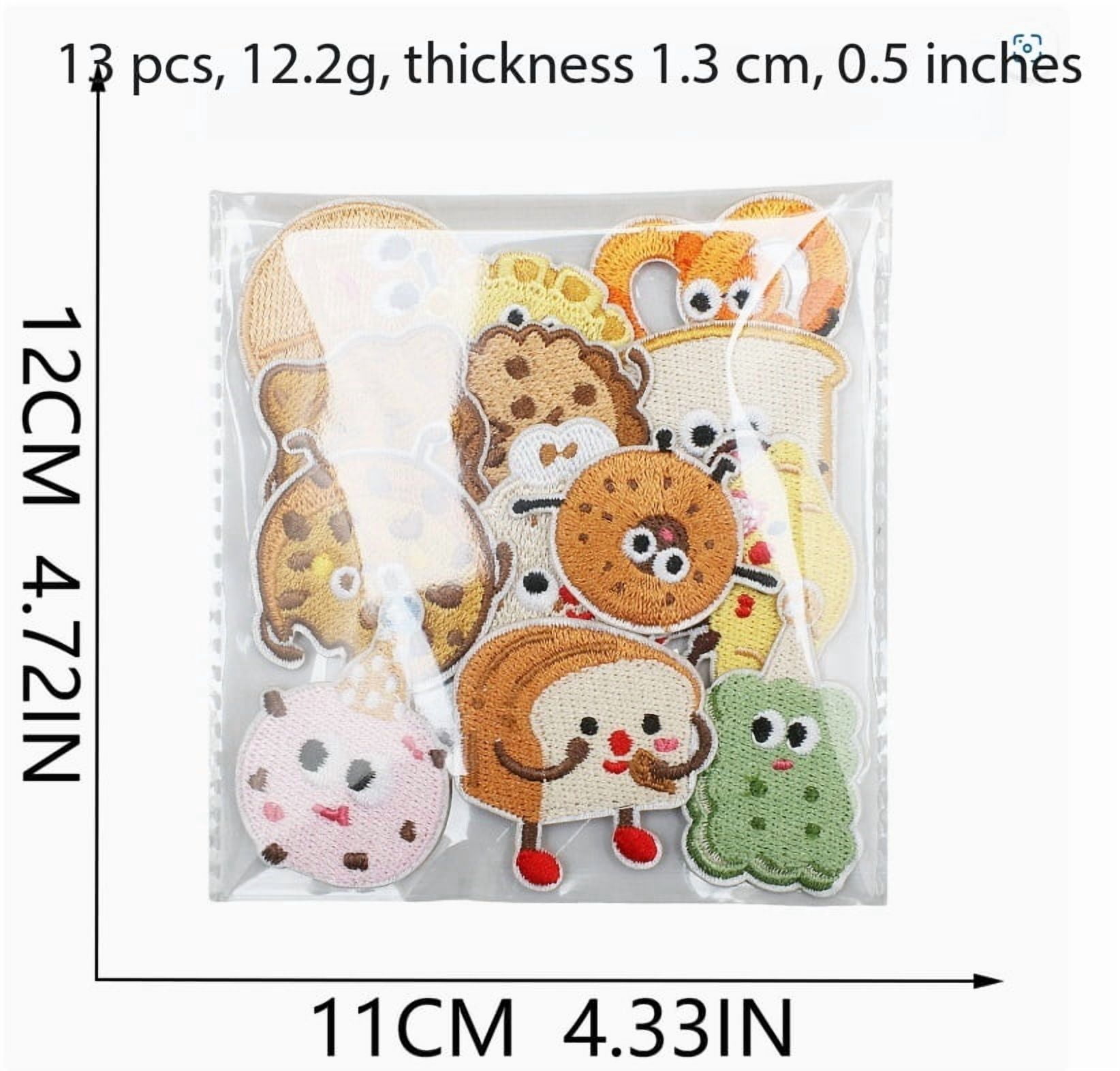 Cute Toast Cookies Embroidered Cloth Stickers - 13 Pieces Cartoon Dessert Labels for Clothes and Bags Decoration