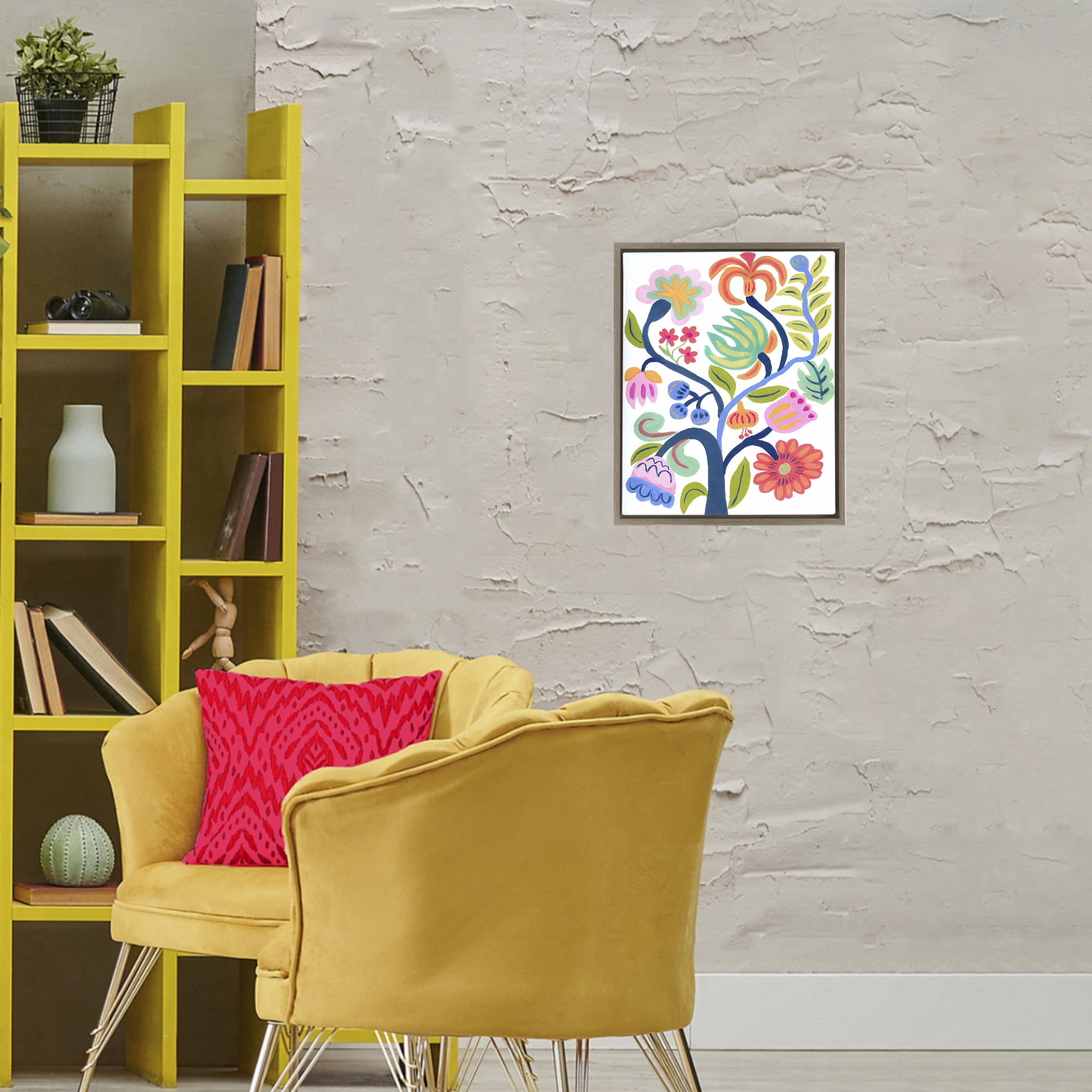 Stupell Industries Boho Blue Tree Brown Framed Floater Canvas Wall Art, design by Suzanne Allard