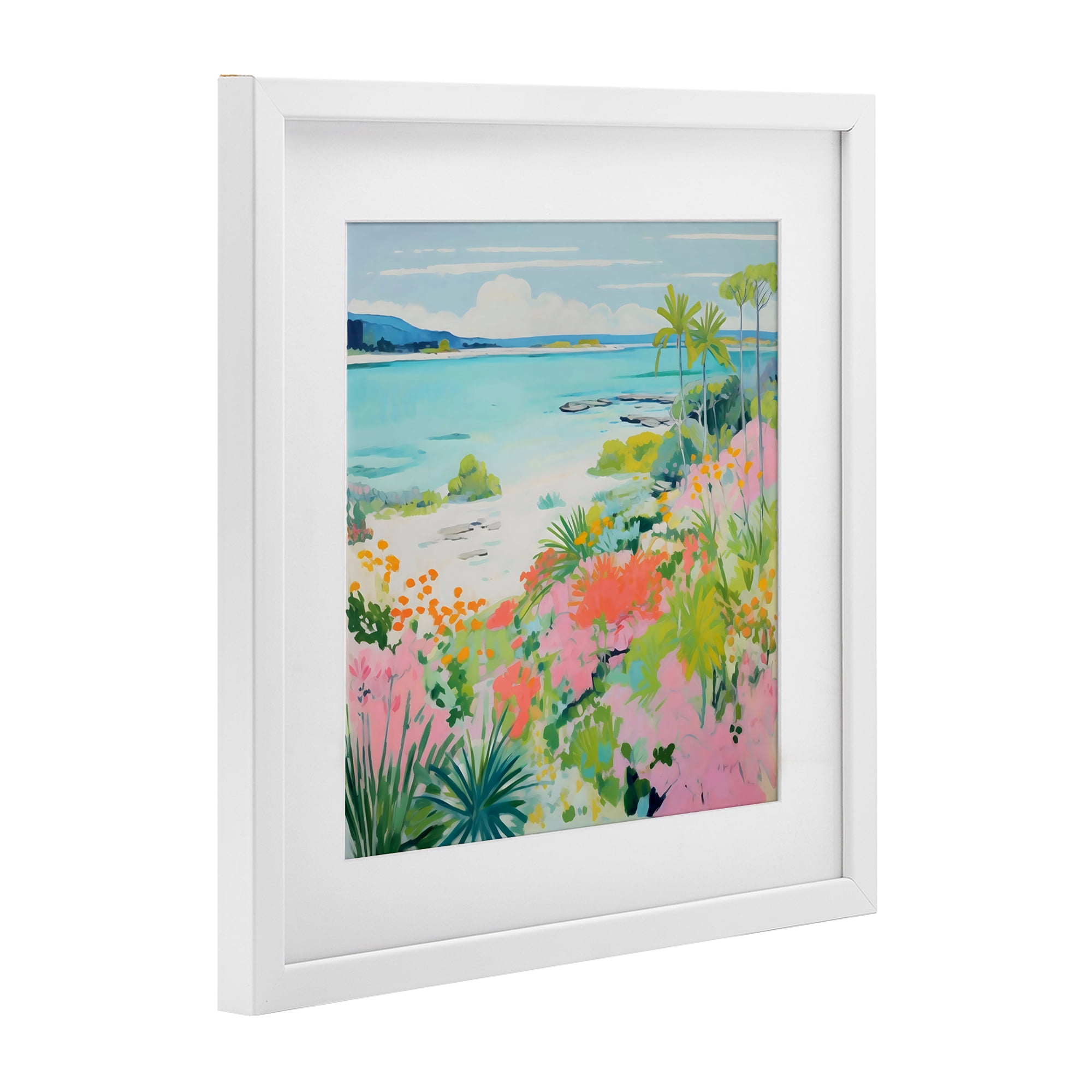 Stupell Industries Tropical Coast Blooming Shoreline White Framed Print Under Glass, design by Creative Studio