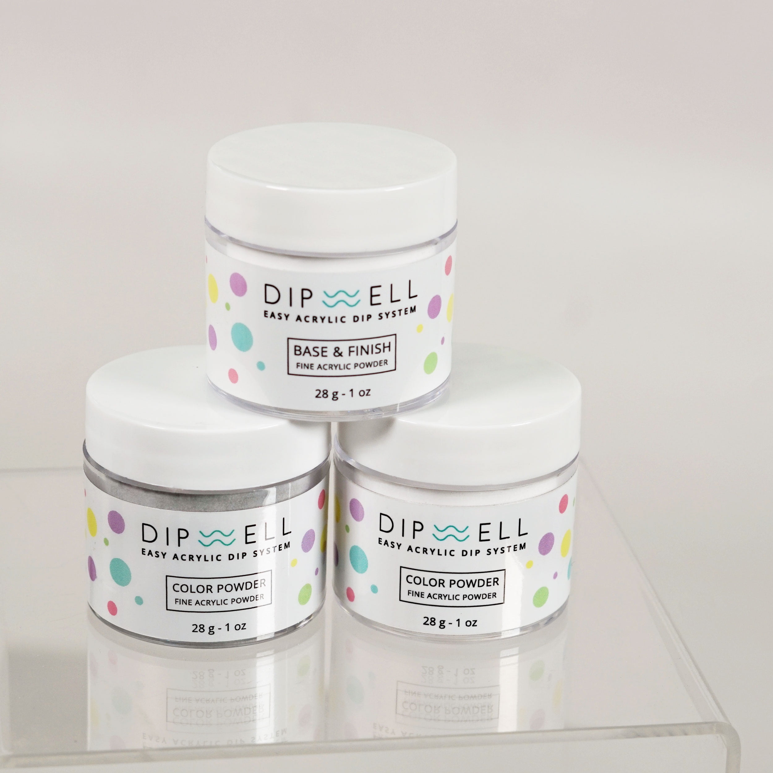 Dip Powder Nail Kit (Glitter Color Starter), Acrylic Powder and Gel Resin Kit For Dip, Starter System by DipWell (Comes With Bond, Base, Activator, Sealer, Brush Softener + 3 Powder Jars)