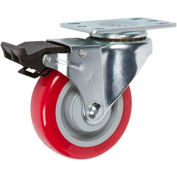 3 inch x 1.25 inch PLY Polyurethane Light Duty Industrial Non-Marking Top Plate Caster, 1 Swivel Total Lock Brake Caster, 250 LBS Load Capacity, RED (Single) - ICON 5000 Series