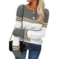 thumbnail image 2 of Women Autumn Winter Colorblock Pullover Sweaters Round Neck Striped Slim Fitting Knitwear Tops, 2 of 9